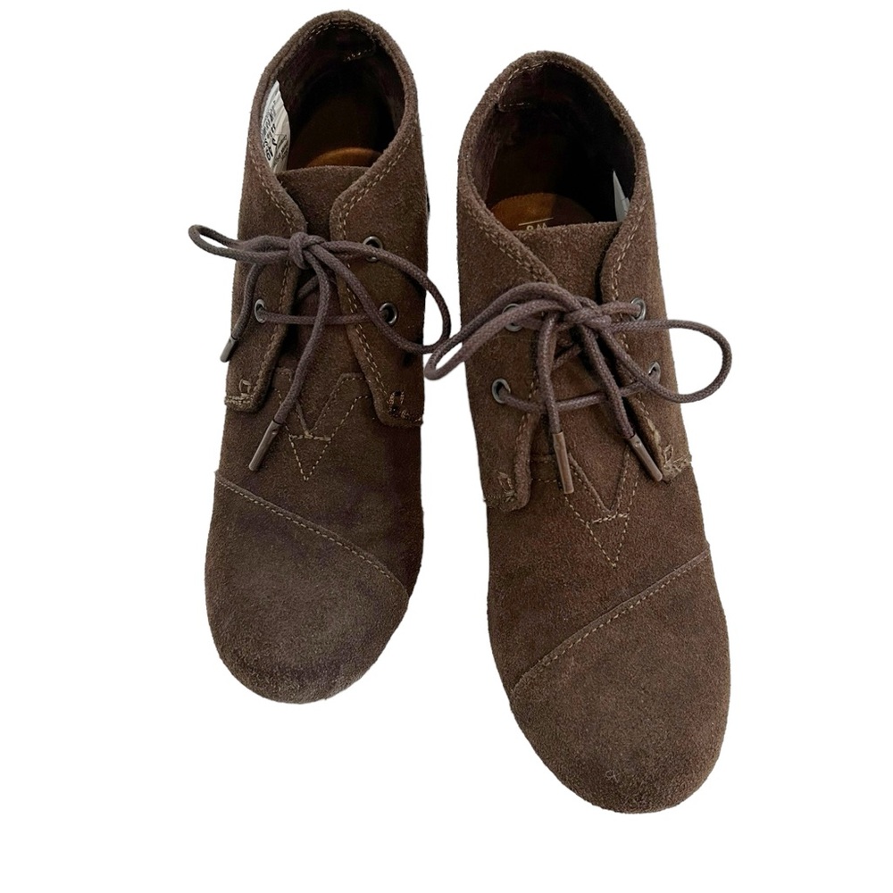 Toms Brown Suede Desert Wedge Tie Front Booties, Size 8